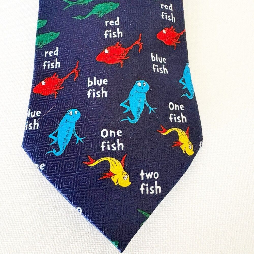 Vintage 90s Dr. Seuss Red Fish Blue Fish Novelty Tie Teacher Reading Librarian